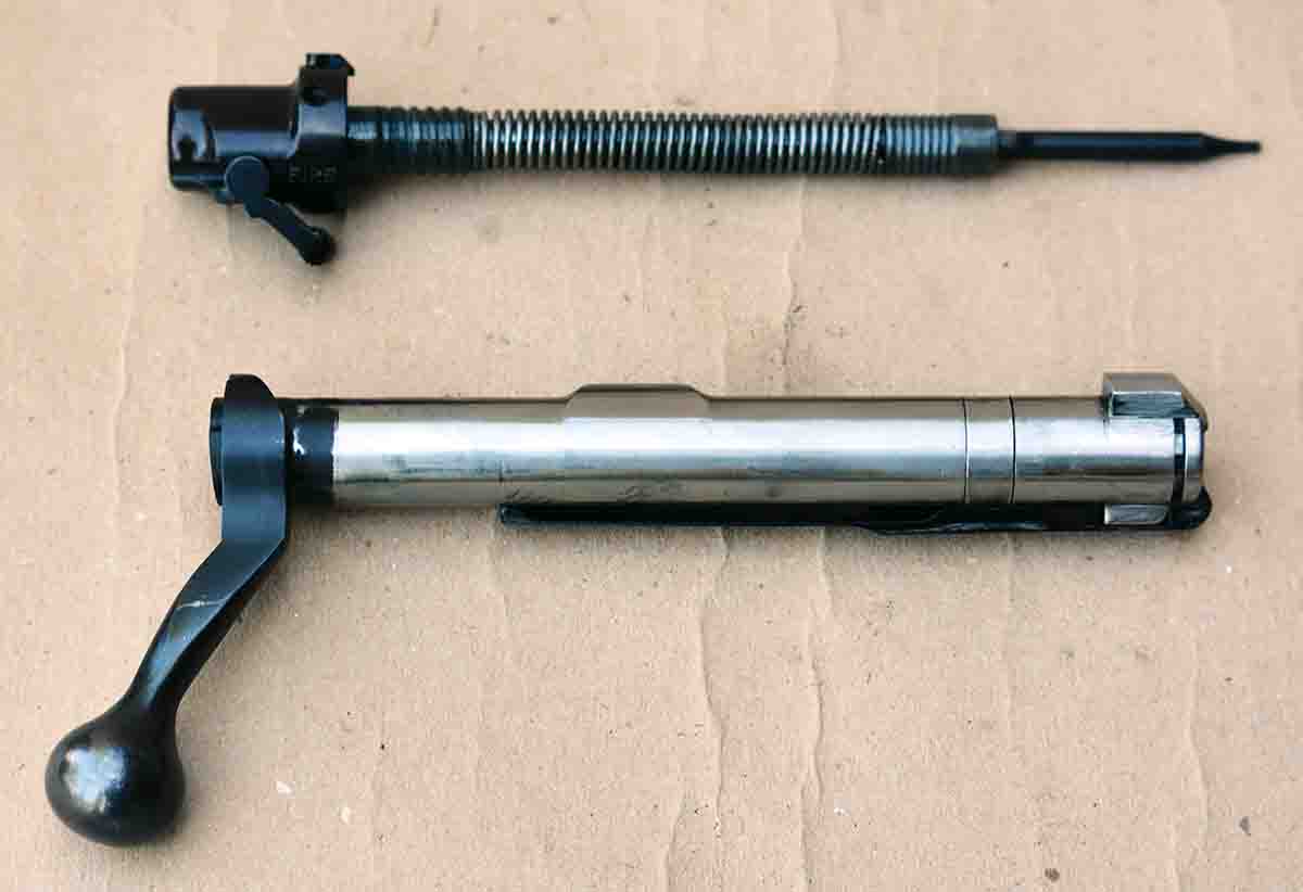 The pre-’64 Model 70 bolt body, handle, twin locking lugs and anti-bind guide are machined from one piece of solid forged steel. The one-piece firing pin is likewise rugged and reliable.